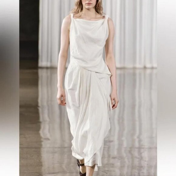 ZARA DRAPED LINEN BLEND DRESS ZW COLLECTION - Picture 3 of 5